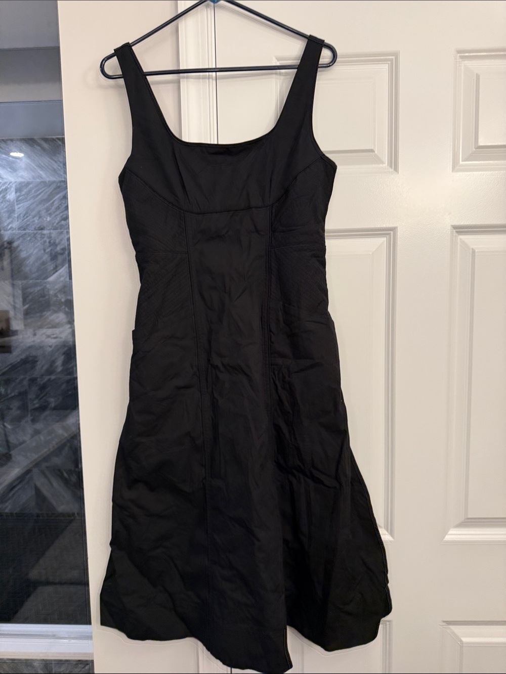 Banana Republic Factory Black Scoop Neck Midi Dress with Flared Skirt
